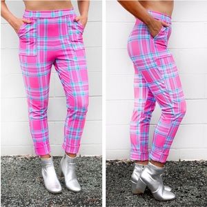 Blackmilk Tartan Pink Baby Barbie Cuffed Pants M ✨